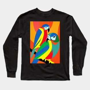 COLORFUL PARROTS RED BACKGROUND Long Sleeve T-Shirt